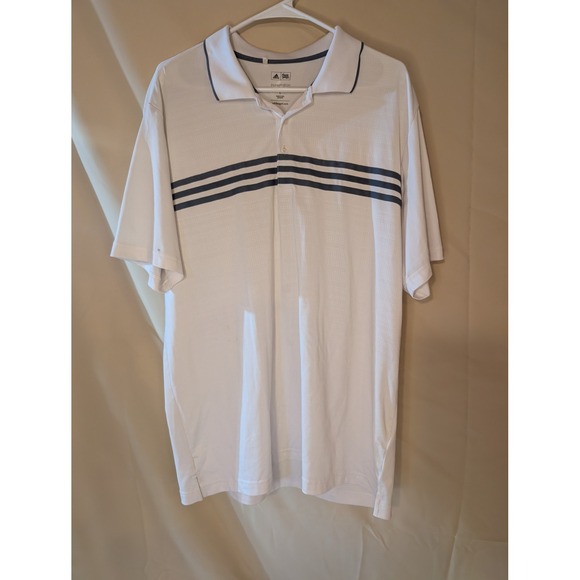 adidas Other - ADIDAS Puremotion Golf Polo Shirt White Navy Stripes Size L Minor Stains‎ Flaws